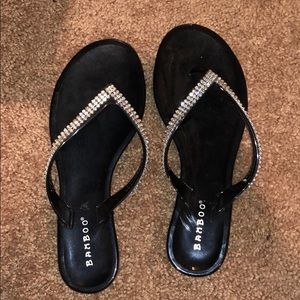 Black bedazzled open toed slippers